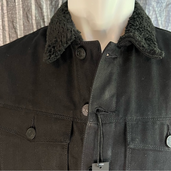 Express mens black denim fur lined jacket. - Picture 4 of 12